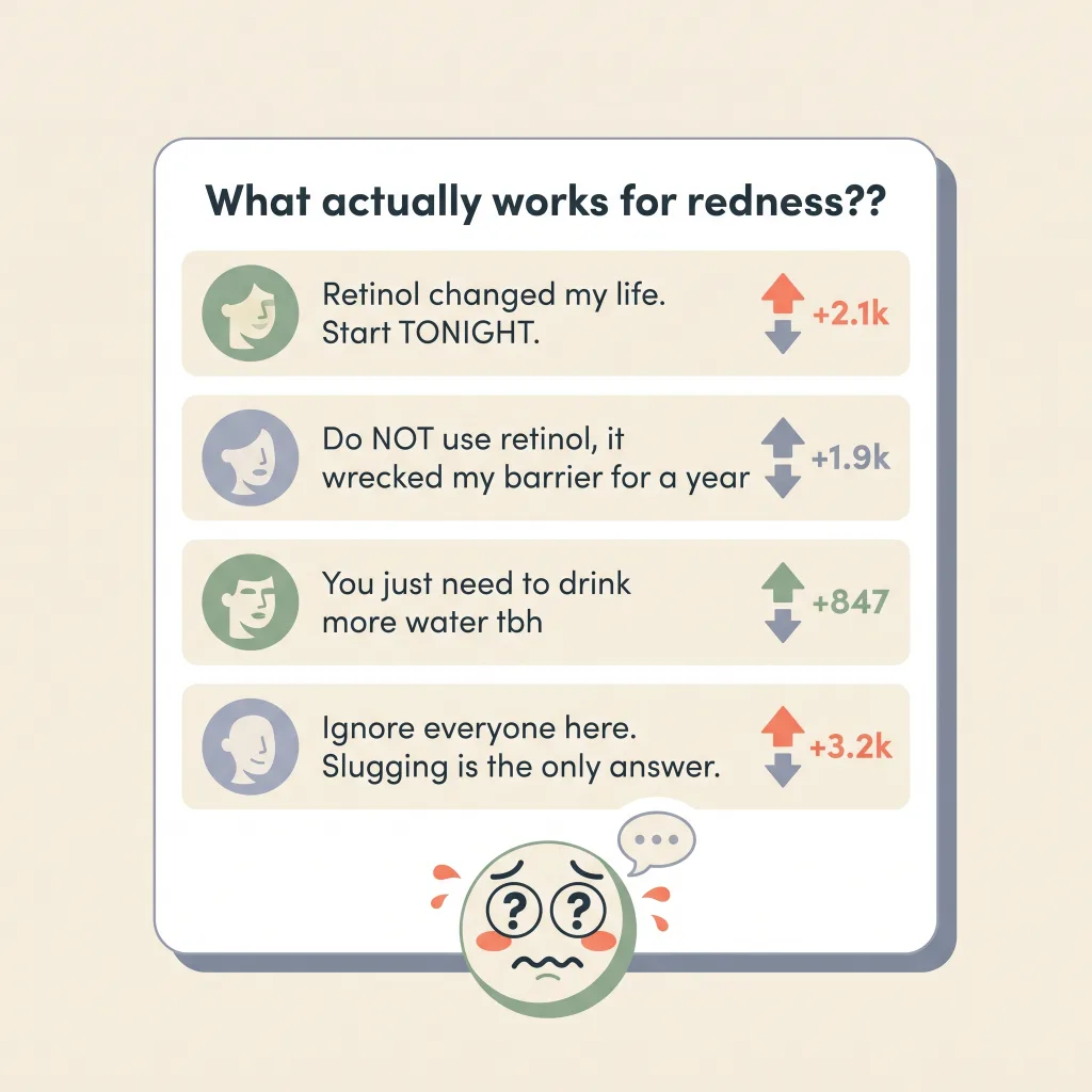 Reddit thread with contradictory skincare advice